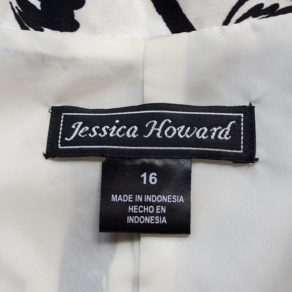 Jessica Howard Dress Sleeveless Fit & Flare Eggshell White Black Floral Sz 16 - Picture 7 of 8